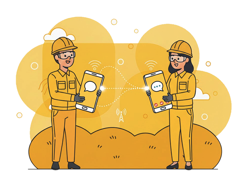 Two field workers looking at a tablet, showcasing data-driven decision making.